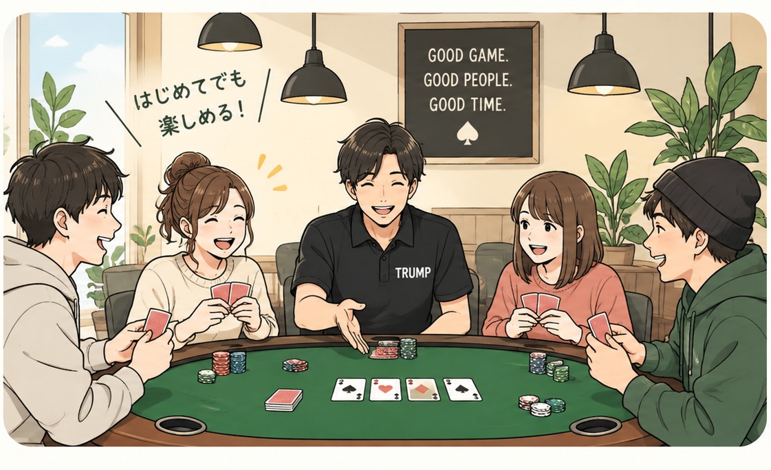 テーブルを囲んで笑顔で遊ぶお客さまとスタッフ