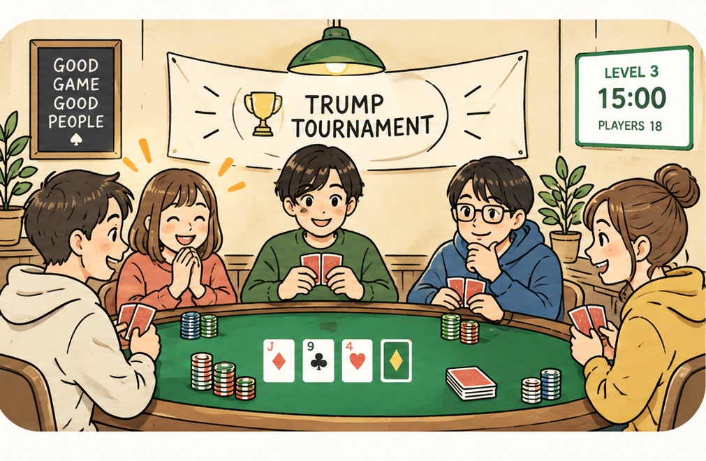 ブラインドの時計が表示された大会のテーブル